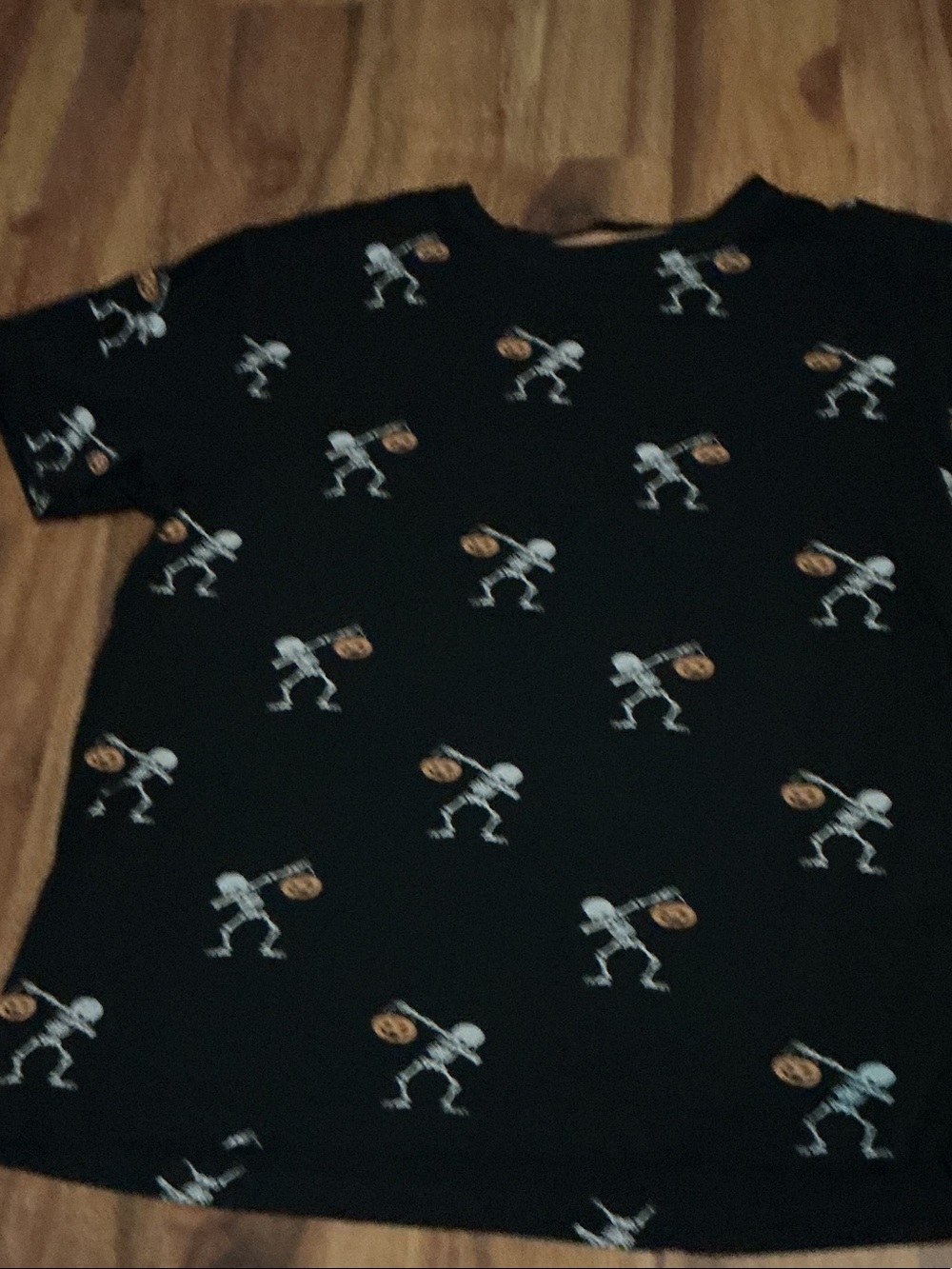 Halloween Kids Black Skeleton Pattern Short Sleeve Tee sz 11 12
